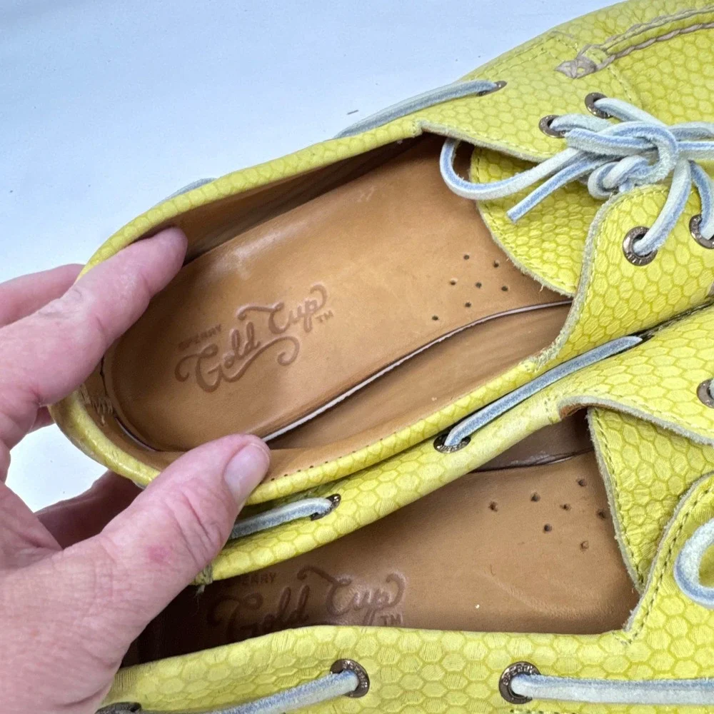 Sperry Gold Cup Top-Sider Boat Shoes Yellow 9.5 Nautical Snakeskin Embossed